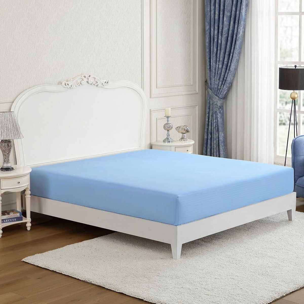 Hoeslaken 160 x 200 cm - blauw polyester - elastiek rondom - zacht en comfortabel - ShopVlot