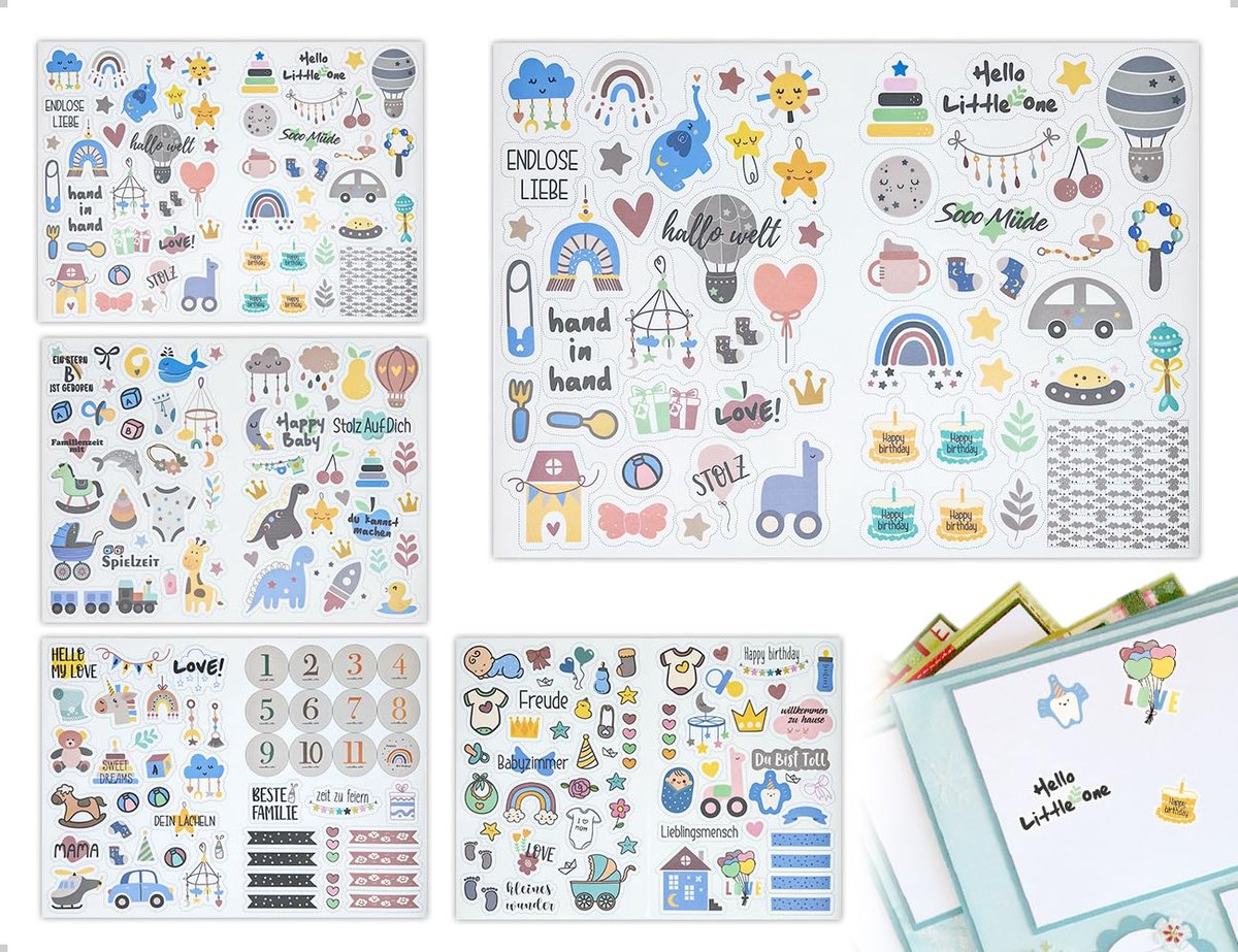 babyalbumstickers set van 212 - blauw - voor meisjes en jongens - perfect voor plakboeken - ShopVlot