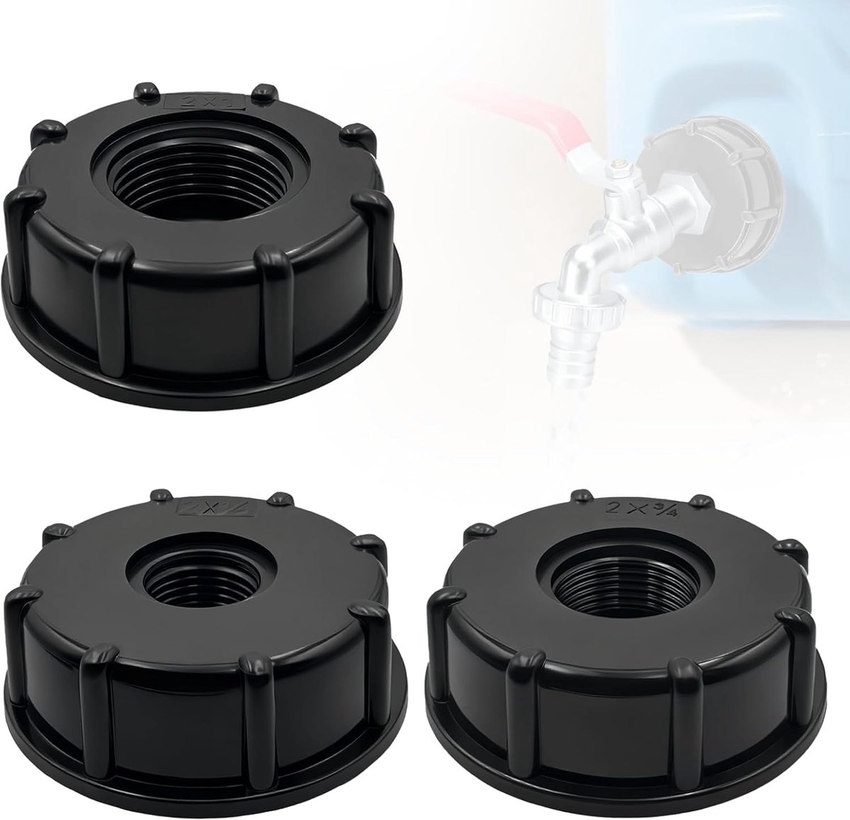 IBC vatklep adapter 1”, 3/4”, 1/2” - dubbele vrouwelijke schroefdraad - stabiele, lekvrije verbinding - ShopVlot