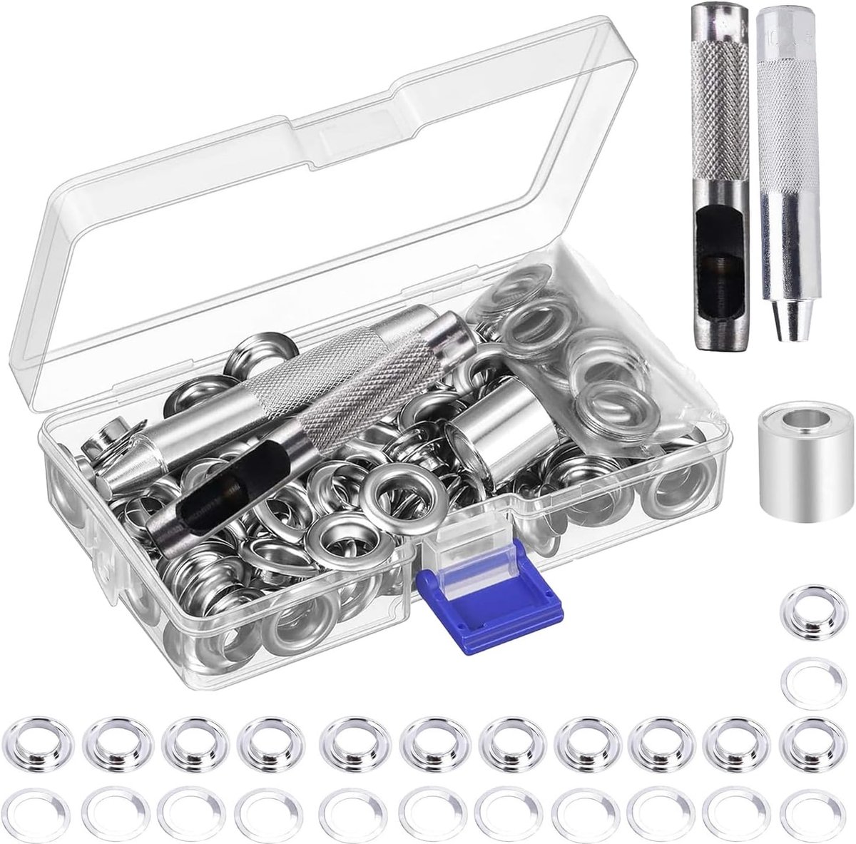 Grommet set 100 sets - Grommet montagetools - Inclusief snijgereedschap - Ideaal voor tenten en zeilen - ShopVlot