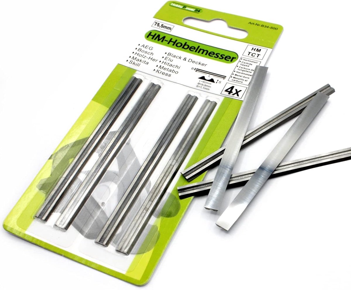Planerbladen 75,5 x 5,5 x 1,1 - HM omkeerbaar - Set van 4 stuks - Geschikt voor Black & Decker - ShopVlot