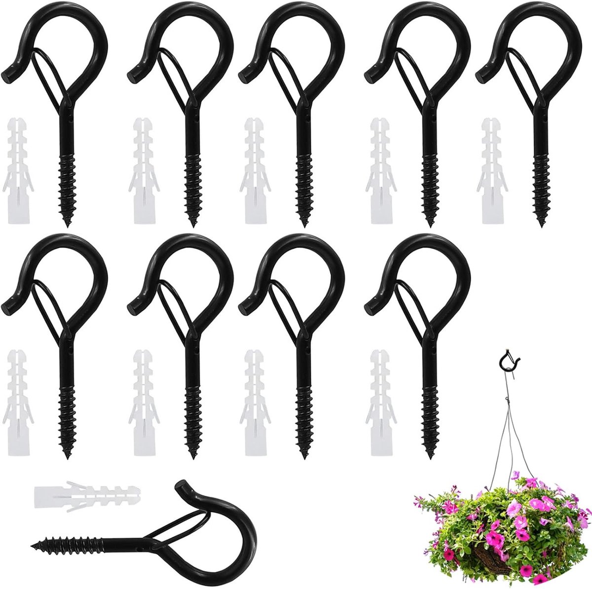 Schroefhaken 10 Stuks - RVS Zwart - Voor Hangend Gebruik - Tot 15kg Draagkracht - ShopVlot