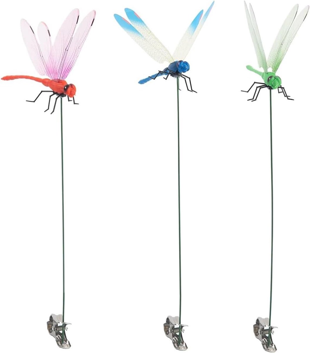 Fake libelle clips 3 stuks - kleurrijke decoratie - insectenafschrikker - voor een levendige tuin - ShopVlot