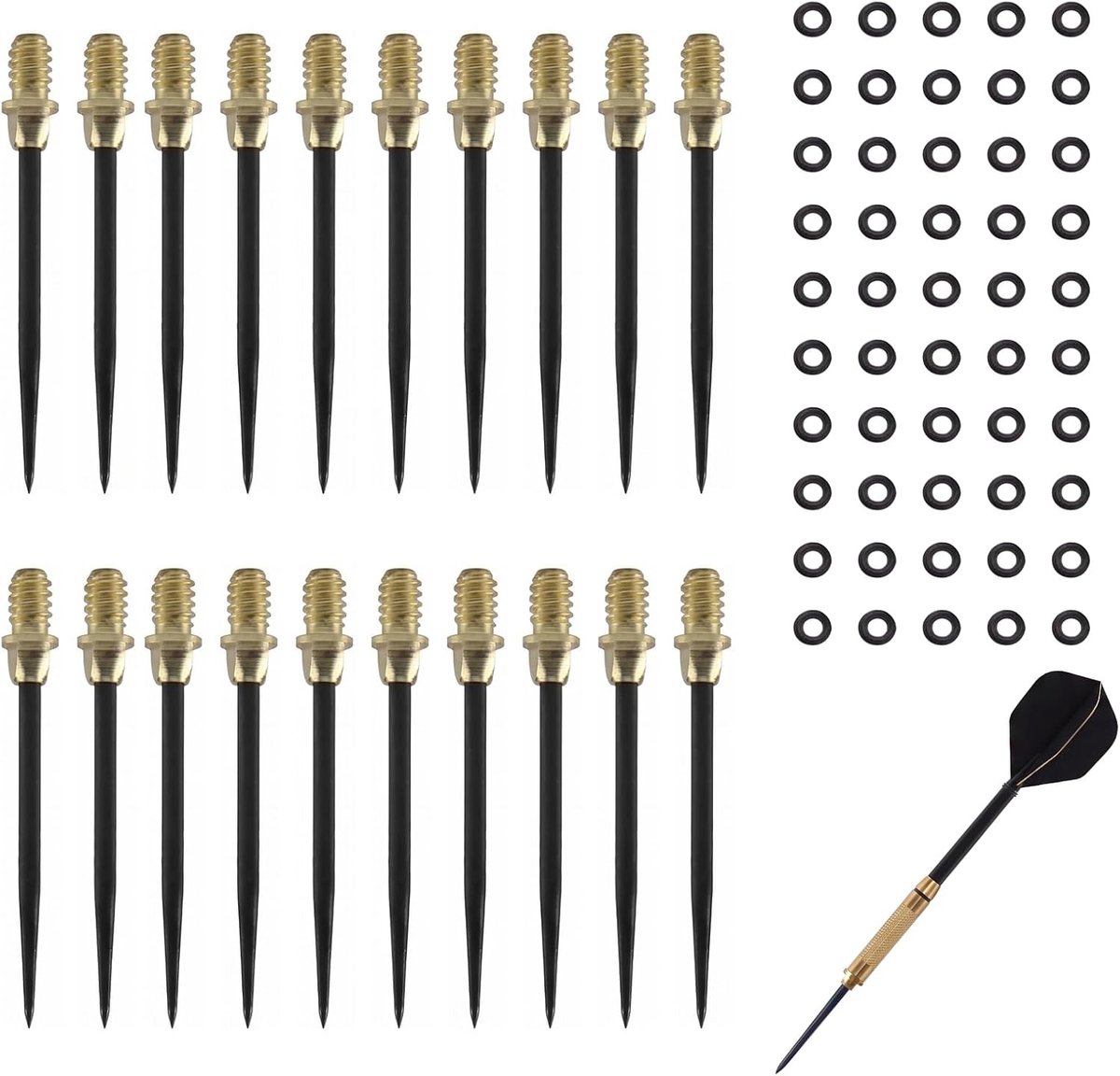 Stalen dartpunten 35 mm - 20 stuks met O-ringen - vervangingsset voor dartpijlen - ideaal voor training - ShopVlot