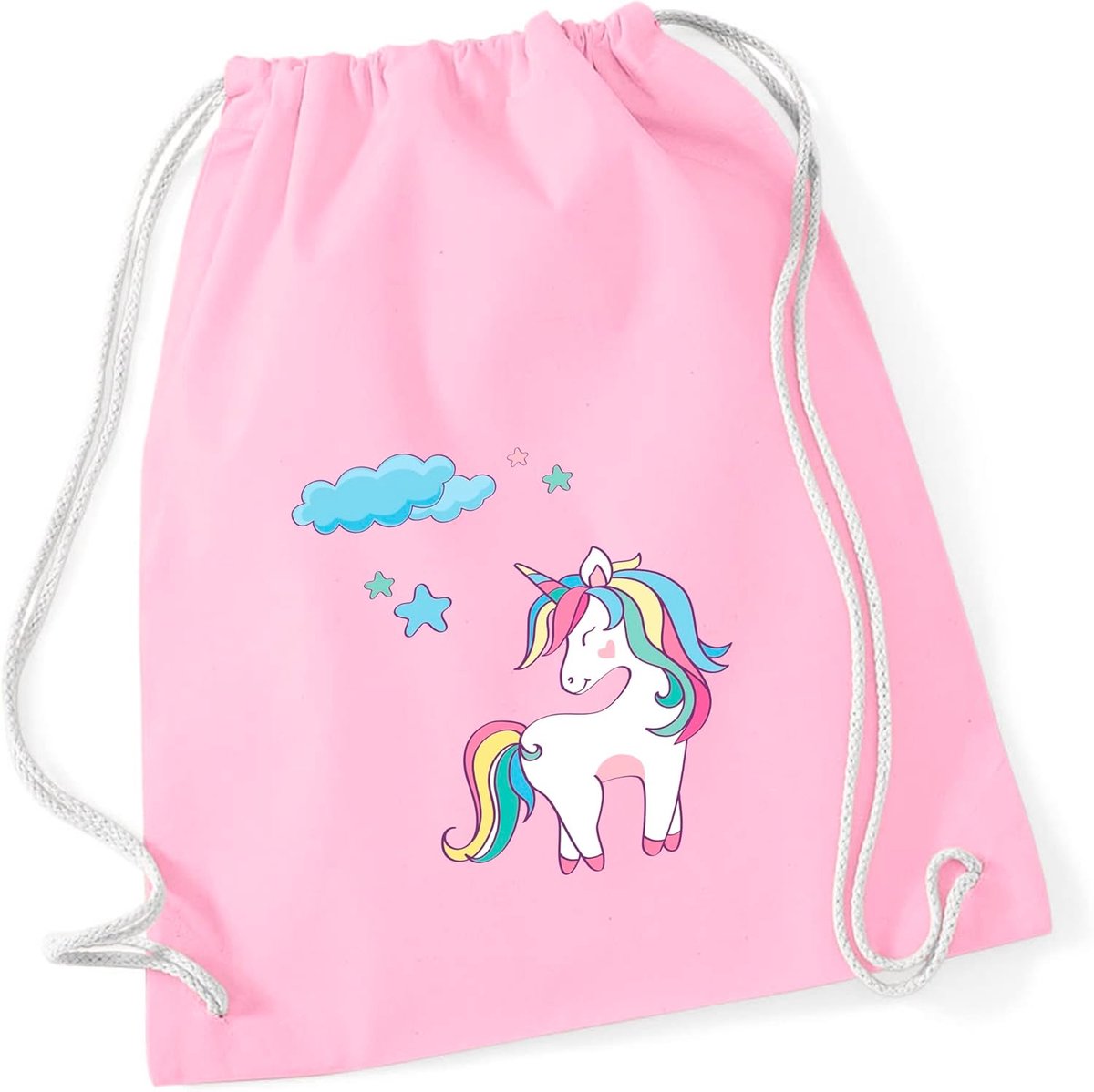 minimutz Gymtas Eenhoorn voor meisjes, stoffen tas met sterren, met sterren, sporttas om te trekken, met koord, 37 cm x 46 cm, roze, 37 x 46 cm