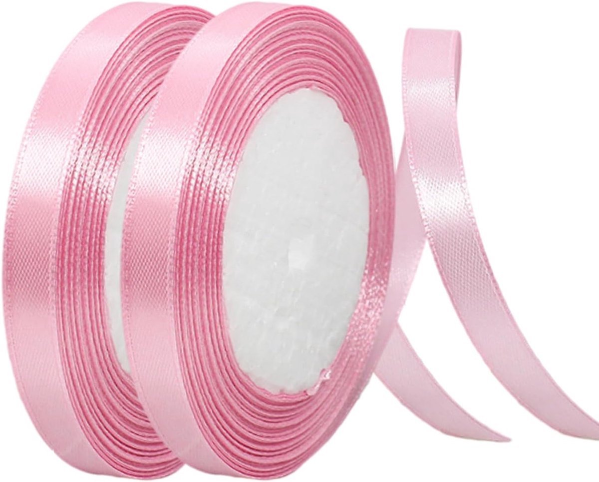 Linten, roze, 2 x 22 m, bruiloft, formele evenementen, polyester satijn, polyester, eigentijds, 2 stuks, ideaal voor geschenkverpakking, huwelijksuitnodigingen