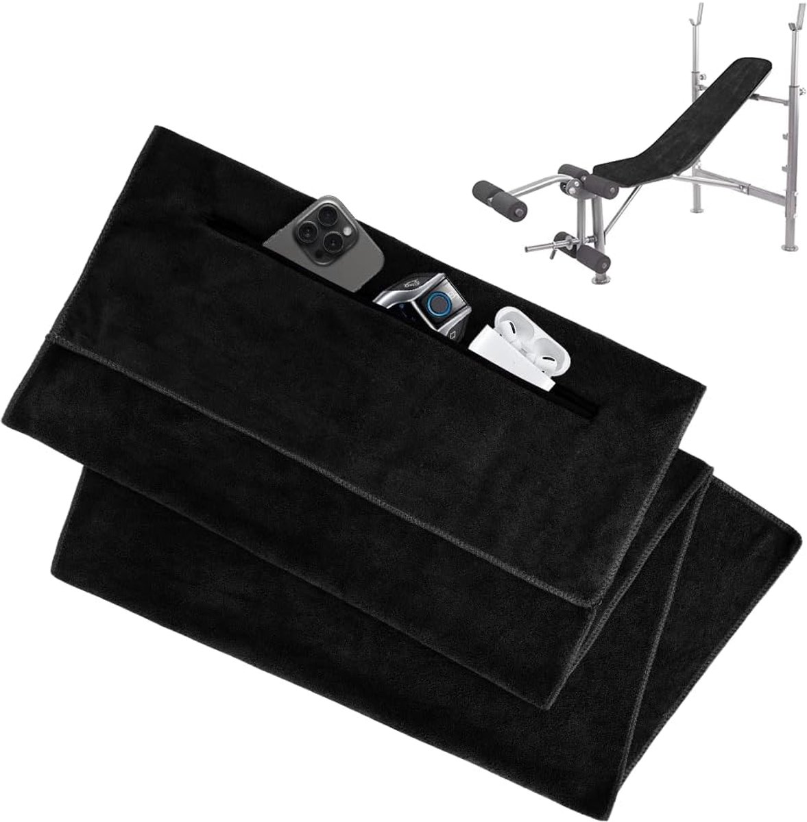 120 x 50 cm, sporthanddoek, gymhanddoek, microvezel handdoeken met ritssluiting, absorberende trainingshanddoek, tas voor sportschool, yoga, outdoor en training