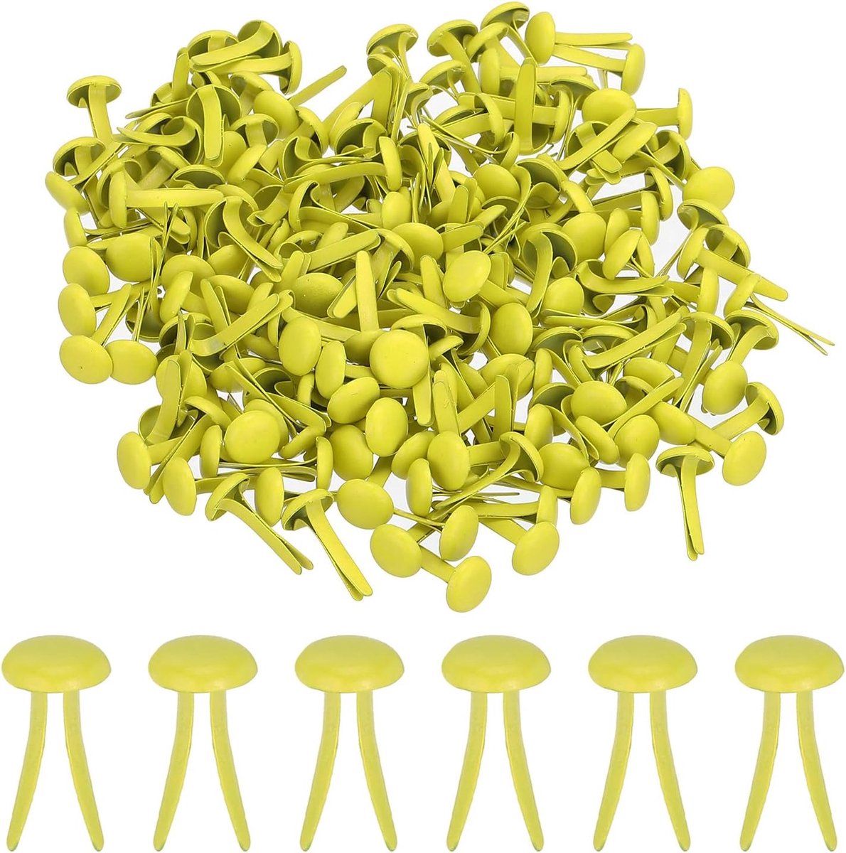200 Stuks Papier Koperen Bevestigingen Splitpennen Pastel Mini Metalen Brads Ronde Kop Geplateerde Bevestiging voor Knutselen Kunst Scrapbooking DIY Benodigdheden, Geel, 8 x 15 mm