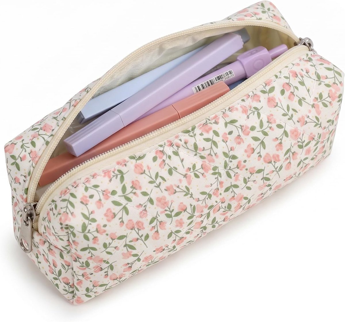 Schooletui met bloemenprint en handvat, stoffen etui voor pennen en potloden, esthetische schrijfwaren-organizer voor meisjes en dames, 18 x 6 x 7 cm, licht polyester