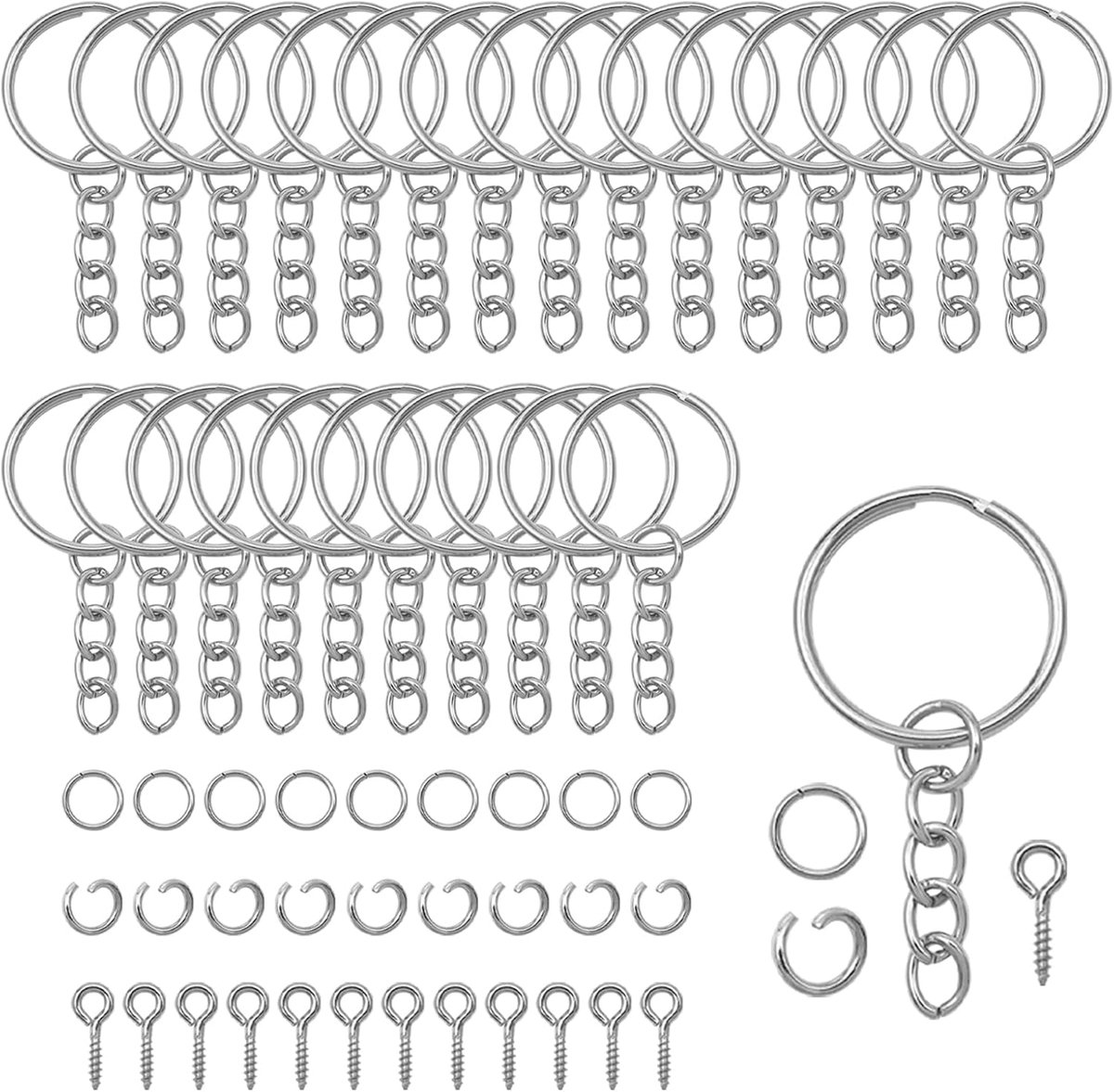 Set van 25 roestvrijstalen splitringen, 25 mm, sleutelringen met ketting, splitring, sleutelringen om zelf te maken, knutselen, kettingen voor sleutelhangers, handwerk, doe-het-zelf sieraden