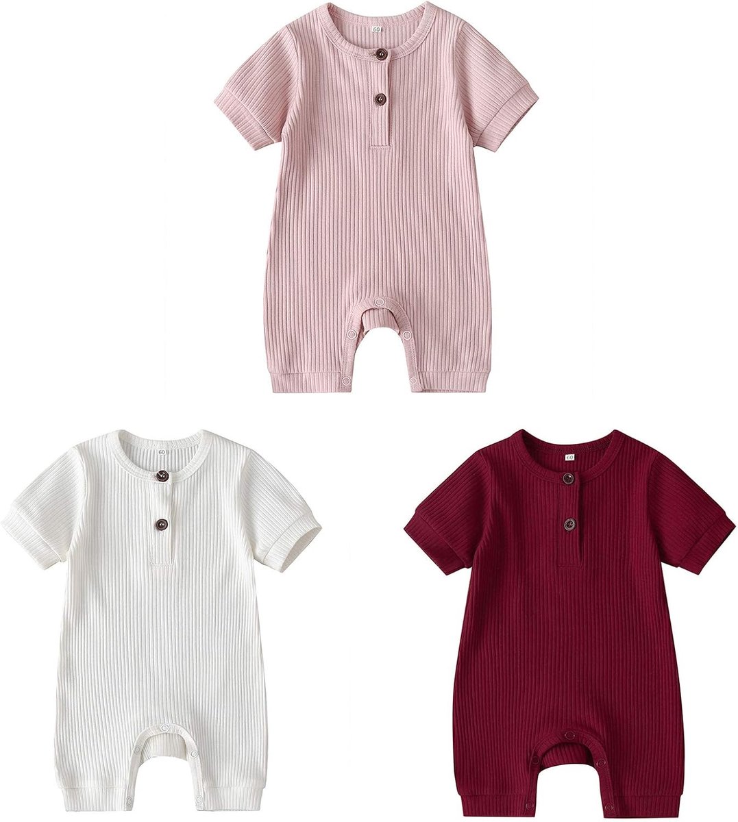 amropi Babymeisjes katoenen rompertjes met korte mouwen Jumpsuit 3-Pack eendelige outfits voor 0-18 maanden - - 3XS