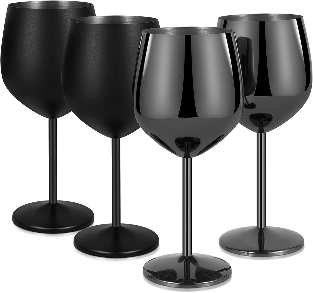 Wijnglazen set, 550 ml 18 oz wijnglazen van roestvrij staal, champagneglazen, grote pokals, cocktailglazen met voet, wijnglazen voor cocktails, zwart