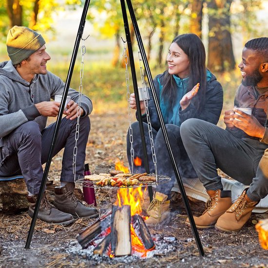 Draaibaar Grillrek met Driepoot - Buitenkeuken Grill - Buiten Koken - In Hoogte Verstelbaar - 40 cm Grill Diameter - Zwart-Zilver — afbeelding 2