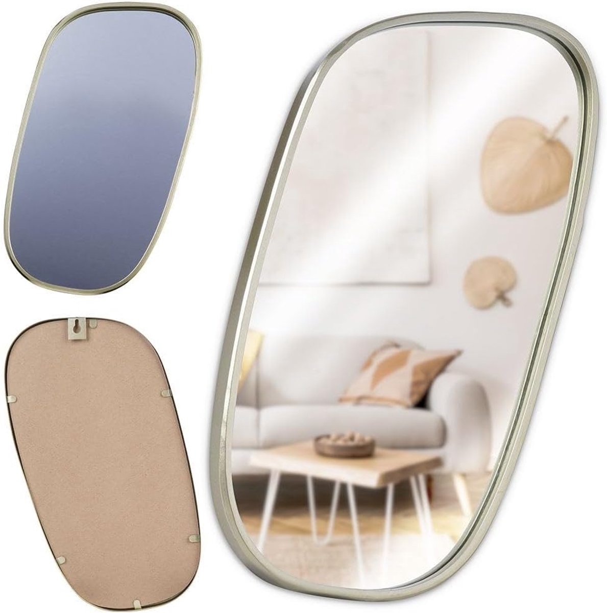 Wandspiegel met metalen frame in champagnegoud 19,5 x 35 cm | Decoratieve onregelmatige spiegel, ideaal voor woonkamer/hal/slaapkamer, stijlvol design voor modern en klassiek