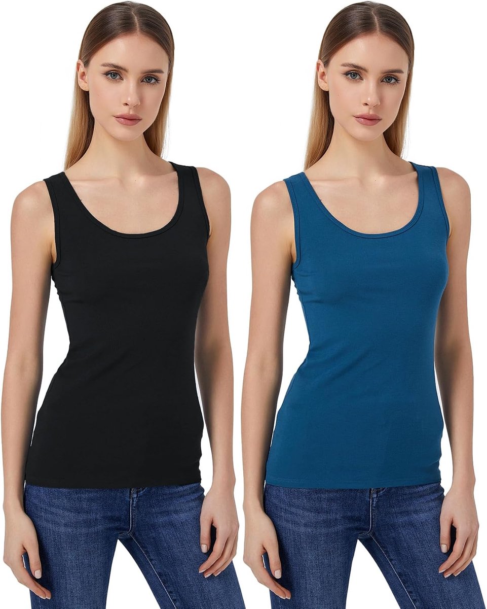 Fijngeribbeld zacht stretchvest-tanktopje voor dames, set van 2