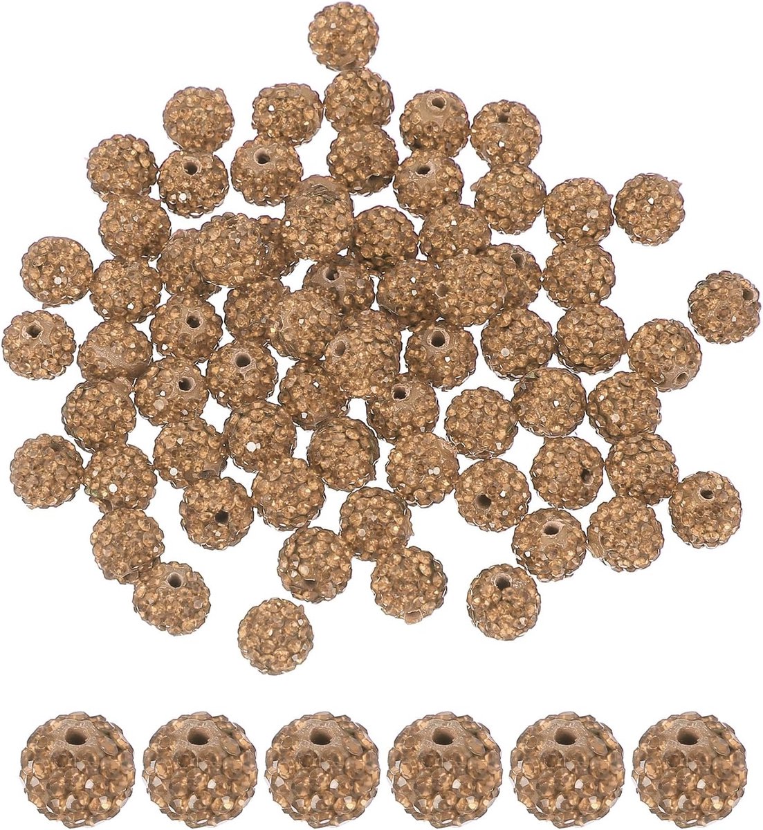 Kralen voor het maken van sieraden, 10 mm glanzende ronde disco bal kralen fonkelende kristallen klei kralen met gat voor armband ketting doe-het-zelf knutselen, lichtbruin
