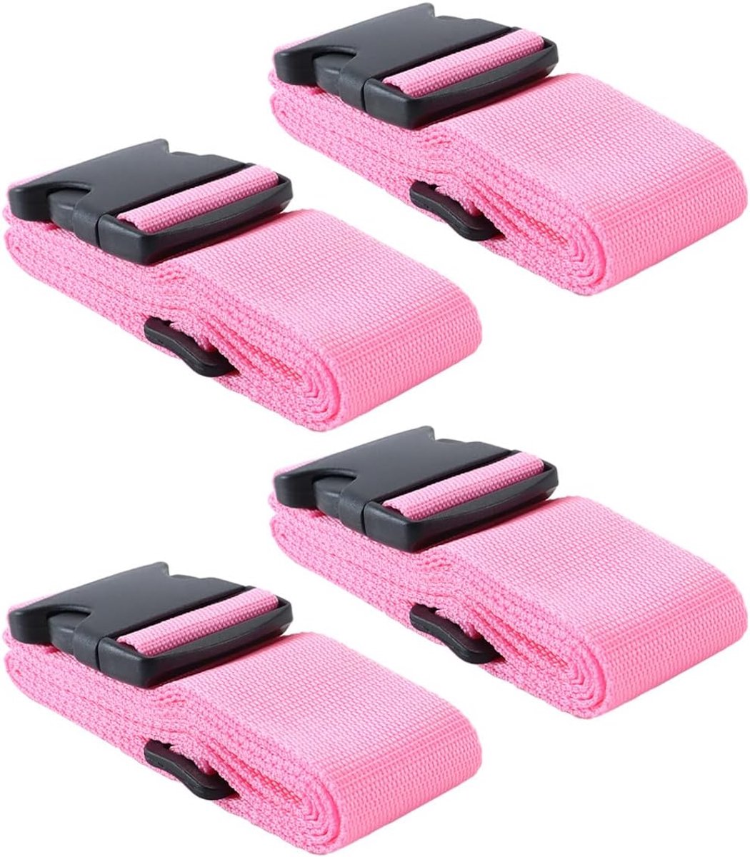 4 stuks bagagebindtouw, heavy duty, verstelbare kofferbanden met gesp voor reiskoffer, 5 x 200 cm (roze)
