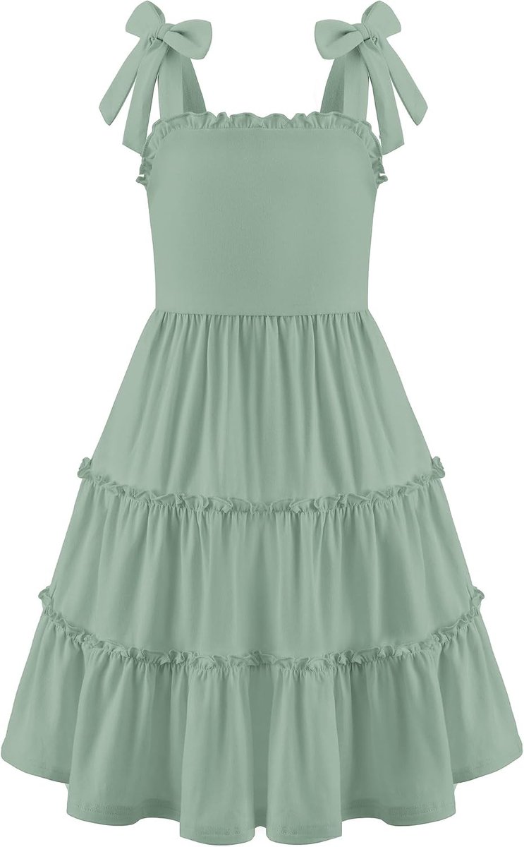 Zomerjurk voor meisjes, vlinderbandjes, katoen, mouwloos, elegant, trapezium, jurk voor meisjes, 5-14 jaar