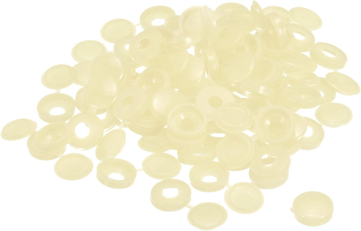 sourcing map 100 stuks 5 mm scharnierende schroefdeksels, doppen, plastic, inklapbare schroefdeksel, sluitring, beschermhoes voor M3, M4, M5, schroeven, beige