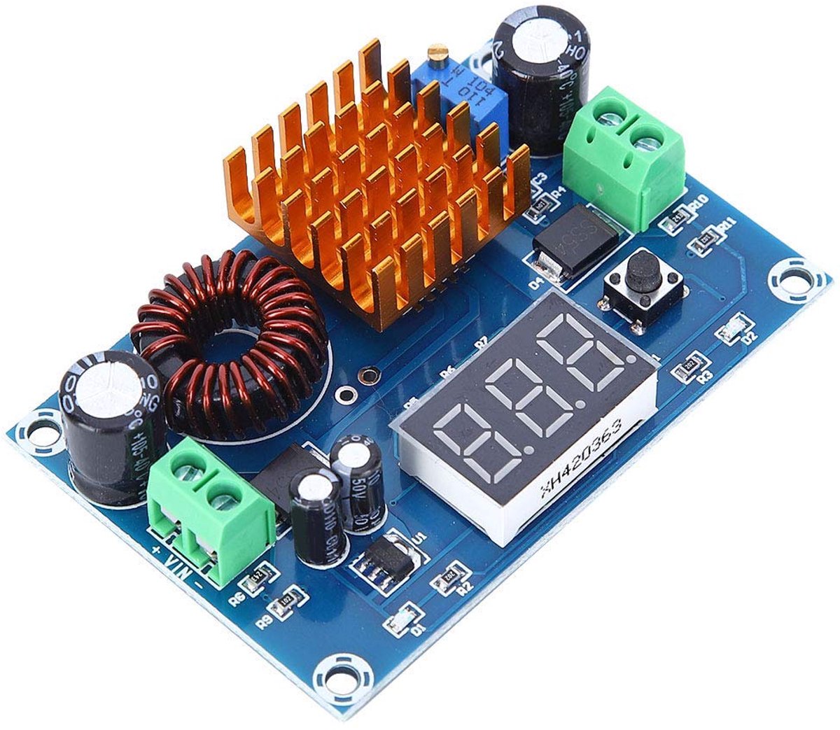 Boost Convertermodule, XH-M411 DC-DC digitale opwaartse omvormer Boost Board 3-35V naar 5V-45V voedingsmodule 5A, doe-het-zelf oplader, grote voeding