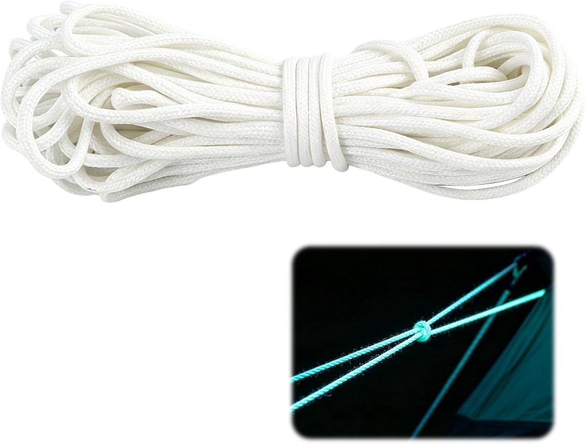 1 stuk 15 m fluorescerend paracord 550, lichtgevend outdoor koord, 4 mm dik met 9 kerndraden, licht op in het donker, geschikt voor kamperen, tentopbouw, outdoor-activiteiten, nooduitrusting