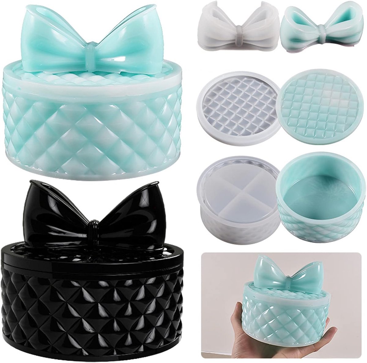 vormen epoxyhars, resin vorm, opbergdoos, vorm met strik, decoratief deksel, ronde siliconen vorm, hars sieraden, gietvormen voor sieraden, doos, handwerk, doe-het-zelf