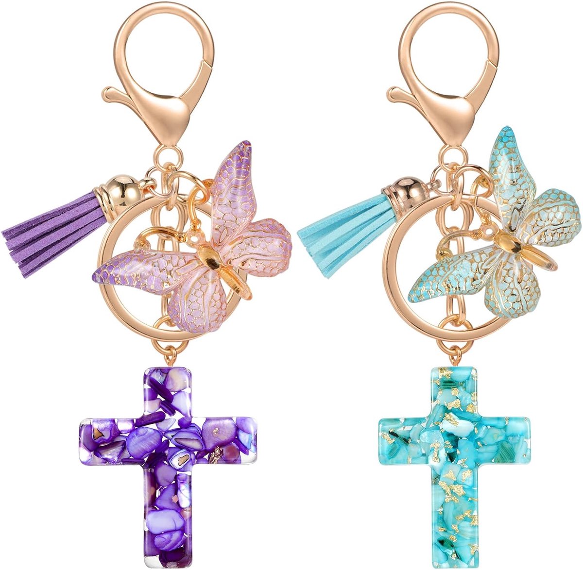 2 Stuks Kruis Sleutelhangers Rugzak Handtas Charms voor Vrouwen Meisjes Christelijke Bijbel Sleutelhangers, Meerkleurig, M