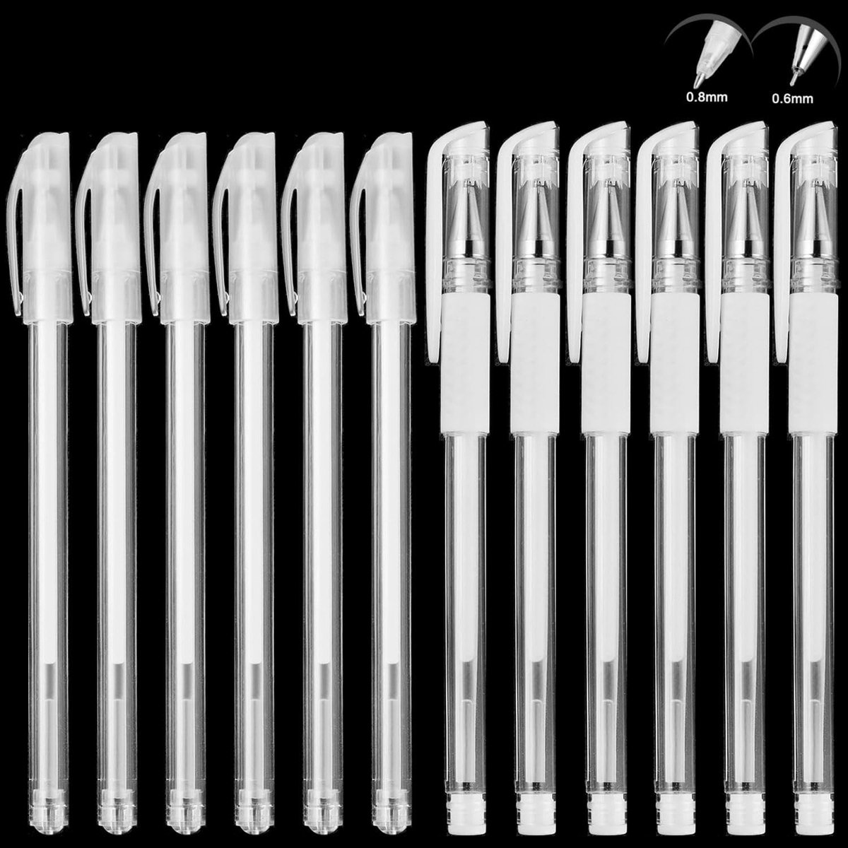 12 Stuks Witte Gelstift, 0,6 mm En 0,8 mm Punt, Witte Pen Voor Zwart Papier | Witte Gelpen, Witte Highlight, Schetspotloden Voor Zwart Papier, Schetsen En Tekenen