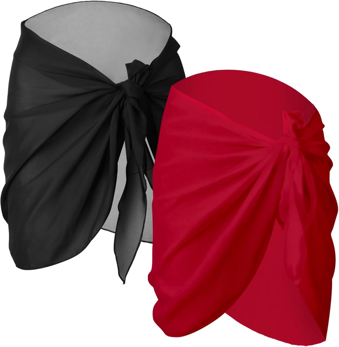 Sarong-omslagdoeken voor dames, badpakomslag, zwemrok, strandbikini-omslagdoek, zwemkleding, chiffon, 2 stuks