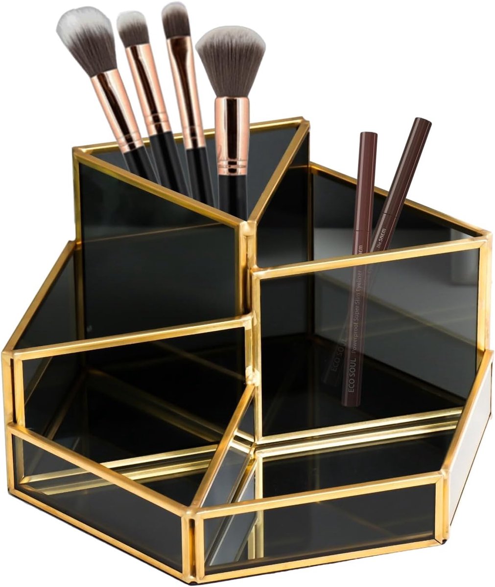 Organizer Black Make-uptafel Organizer Glas Cosmetics Organizer Retro Cosmetics Organizer 5-voudige Skincare Organizer