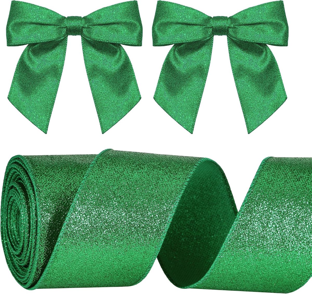 Glinsterende kerstlint met draad, 6,3 cm x 9 m, breed, decoratief lint met vaste rand voor kerstboom, geschenken, slingers, verpakkingen