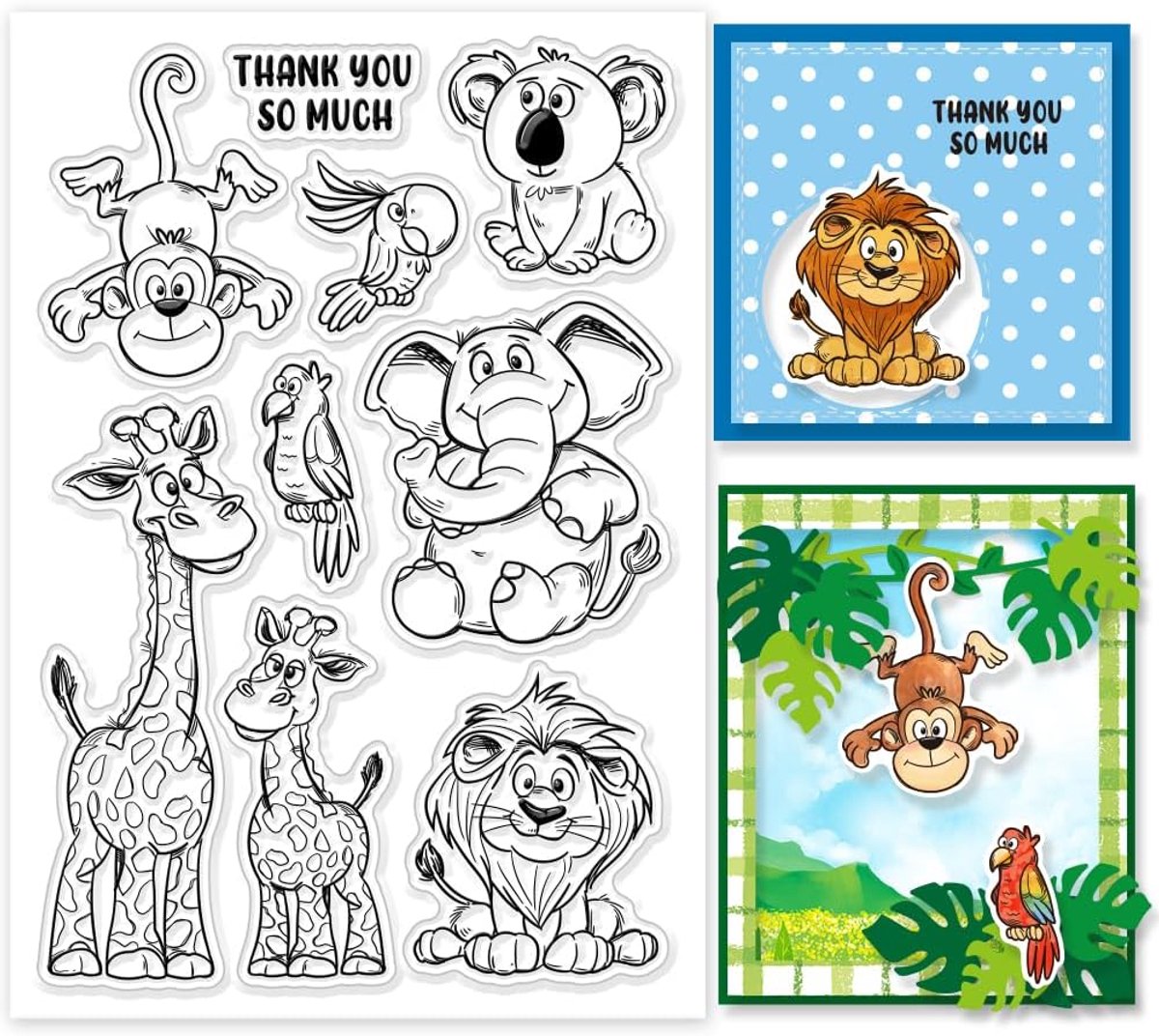 Wilde Dieren Clear Stempels Olifant Leeuw Giraffe Siliconen Clear Stempel Seals Aap Koala Vogel Transparante Stempels voor DIY Scrapbooking Kaarten Maken Foto Album Journal