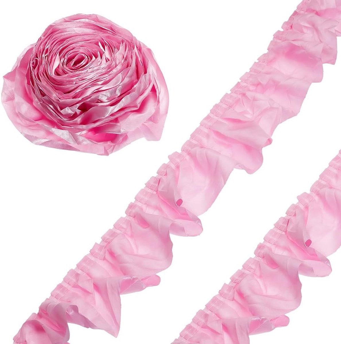4.57M 80Mm Roze Geplooid Lint Valentine Ruches Linten Vintage Elegante Ruche Polyester Trim Voor Naaien Maken Gift Wrapping Kleding Jurk Valentijnsdag Bruiloft Decor Diy Craft Supply
