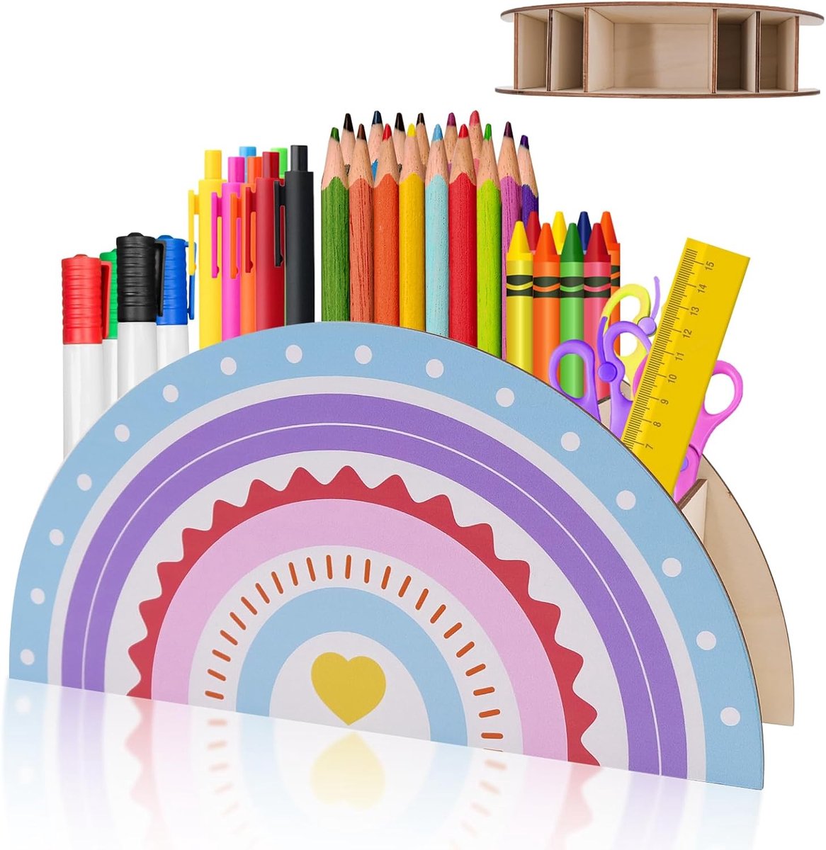 Pennenhouder houten 5 vakken - regenboog design - multifunctionele tafelorganizer - ideaal voor kinderen - SnelShoppen
