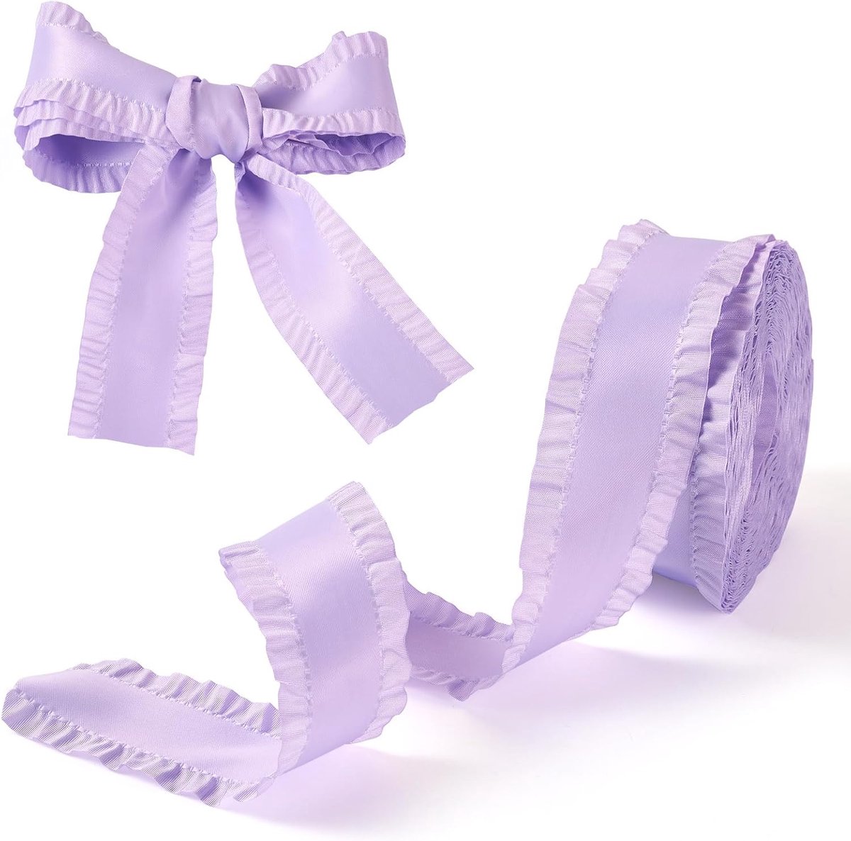 10 Yard Dubbel Ruche Lint 1-5/8 Inch Brede Geplooide Randen Trimmings Stof Lint Licht Paars Gerimpeld Gerafeld Lint voor Geschenkverpakking Strik Feest Bruiloft Decoraties