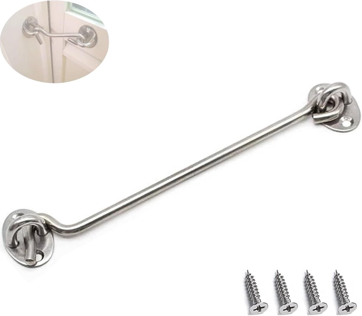 200mm/8Inch Chrome Cabine Haak, Cabine Haak Eye Deurklink Roestvrij Staal Gate Latch, Deurvergrendeling, Haak en Oogvergrendeling, Cabine Gate Haak, Haak en Oog, Tuinpoort Klink