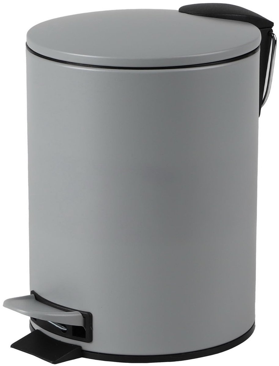 Pedal bin 3 liter - grijs - soft-close mechanisme - ideaal voor badkamer - SnelShoppen