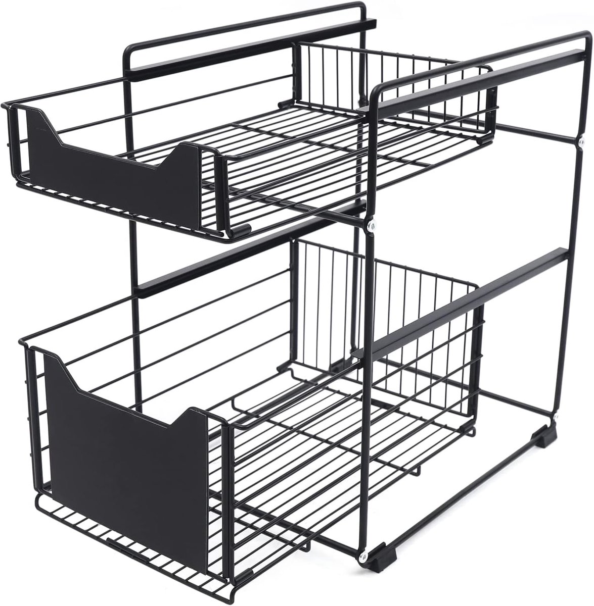 Organizer voor keukenkast, 2 niveaus, organizer voor onderste kast, telescopische keukenlade, uittrekbare snoer voor uittrekken, 37,4 x 28,2 x 44 cm, zwart