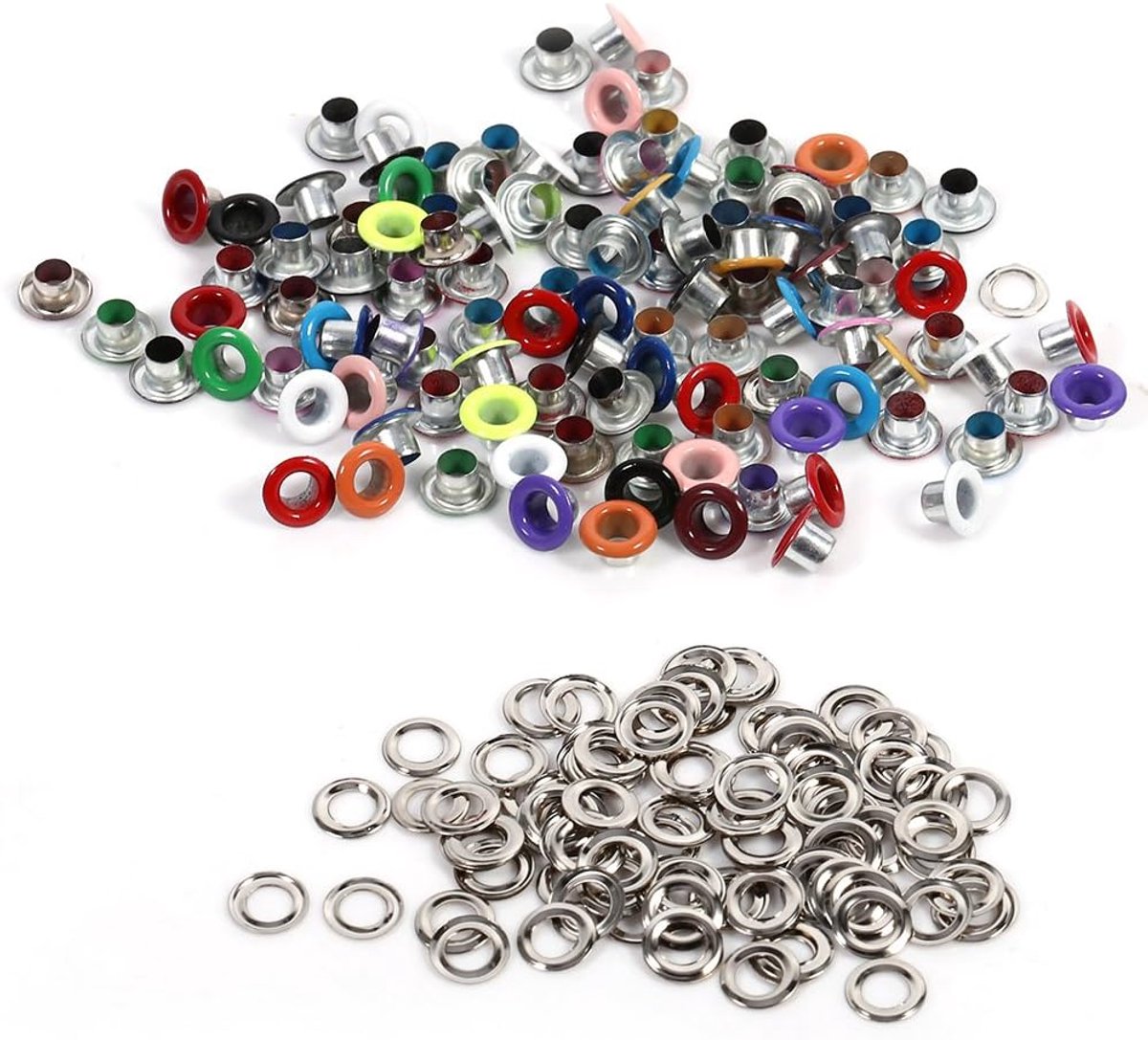 100st Oogjes Kit 4mm, Aluminium Gemengde Kleuren Oogjes voor Kleding, Tassen en Ambachten, Roestvrije Ringen voor Doe-het-zelf Projecten, Gordijnen en Leerbewerking