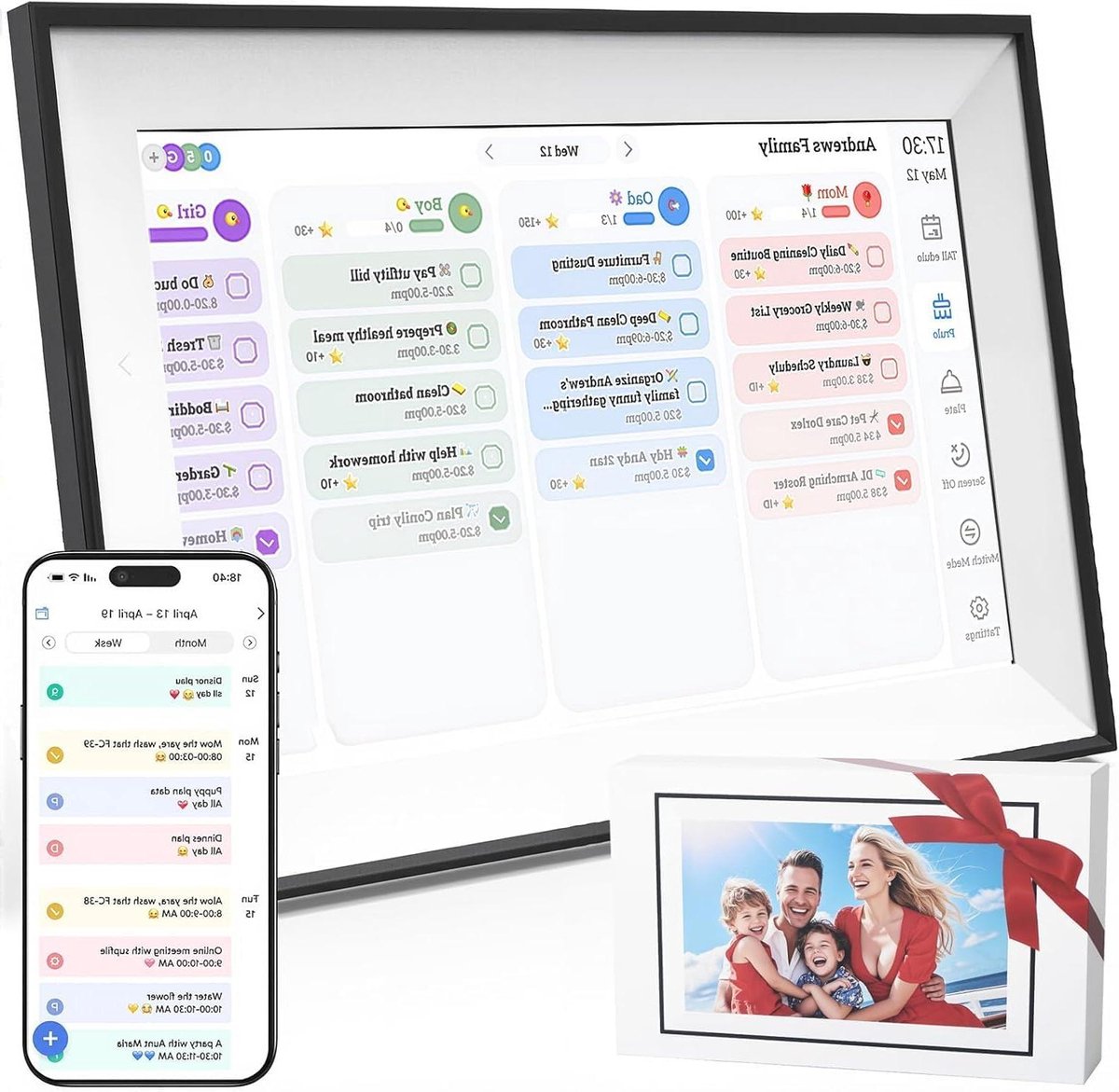 Digitale Familiekalender - Slimme Planner - Gezinsplanning - Touchscreen Display - 101 inch - Zwart