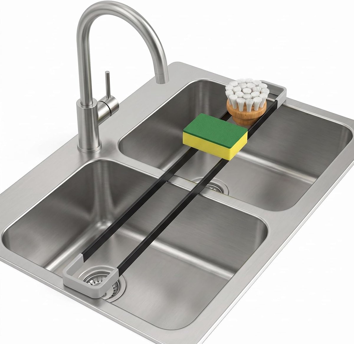 Multifunctioneel afdruiprek gootsteensponshouder | 43 cm spoeldoekhouder, lappenhouder, gootsteenorganizer, smal, multifunctioneel afdruiprek, voor keuken, zwart