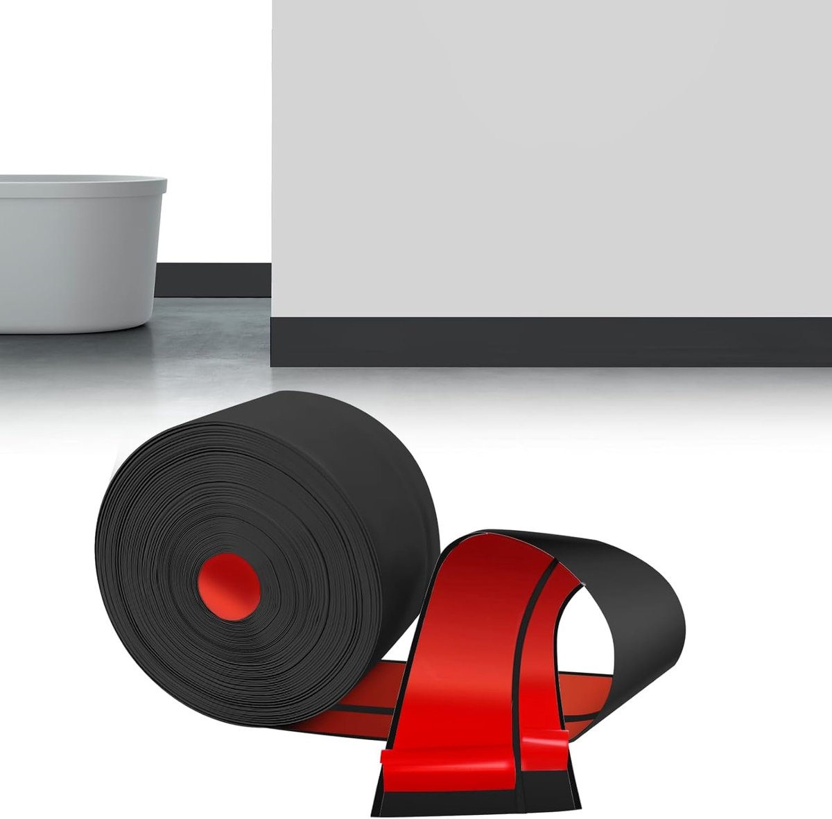 plint, zelfklevend, zwart, 6M, 60 x 20 mm, knikhoek plint, eindlijst, pvc, flexibele knikhoek, vloerlijst, eindlijst voor bad, keuken, badkamer