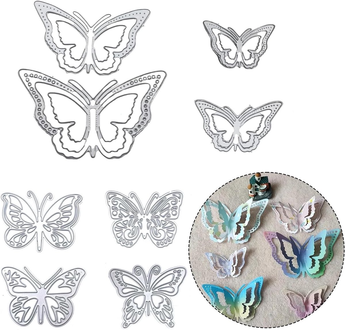 8 stuks stanssjablonen van metaal in vlindervorm 3D-sjablonen | DIY metalen sjablonen vlinder stanssjablonen voor scrapbooking