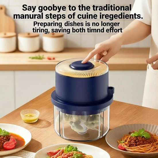 Elektrische Mini Chopper - Keukenmachine Hakmolen - Voedselbereiding Vereenvoudigen - Draadloze Efficiëntie - 350 ml - Blauw — afbeelding 5