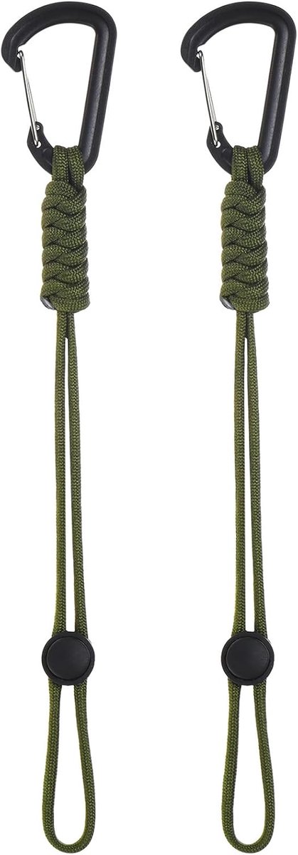 METERXITY Set van 2 Paracord sleutelhangers met clips, 25,5 cm gevlochten sleutelkoord, D-ring, verstelbare gesp, rugzakaccessoires voor kamperen, wandelen, vissen, reizen, buiten [groen]
