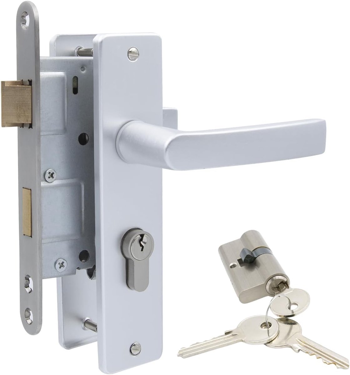 Solutions Deurbeslagset Zilver PZ55 | Complete Aluminium Deurklinkset met Insteekslot en Profielcilinder 30/30 incl. 3 Sleutels | Voor Binnendeuren | 180 x 41 mm