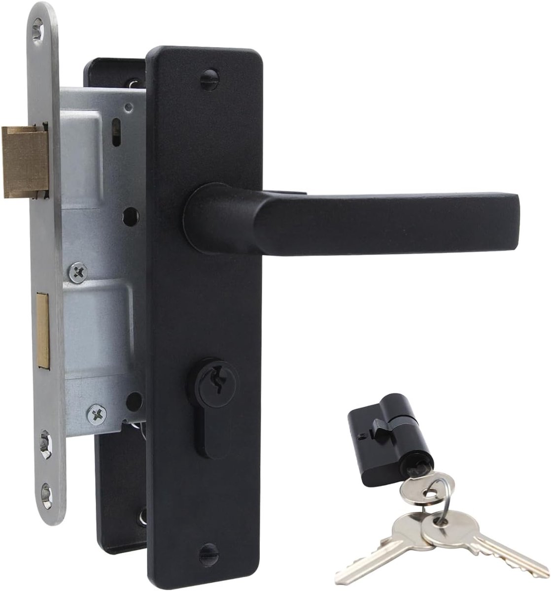 Solutions Complete Deurbeslagset Zwart Aluminium | Deurklinkset met Insteekslot, Profielcilinder 30/30 incl. 3 Sleutels, PZ55, Voor Binnendeuren, 180 x 41 mm