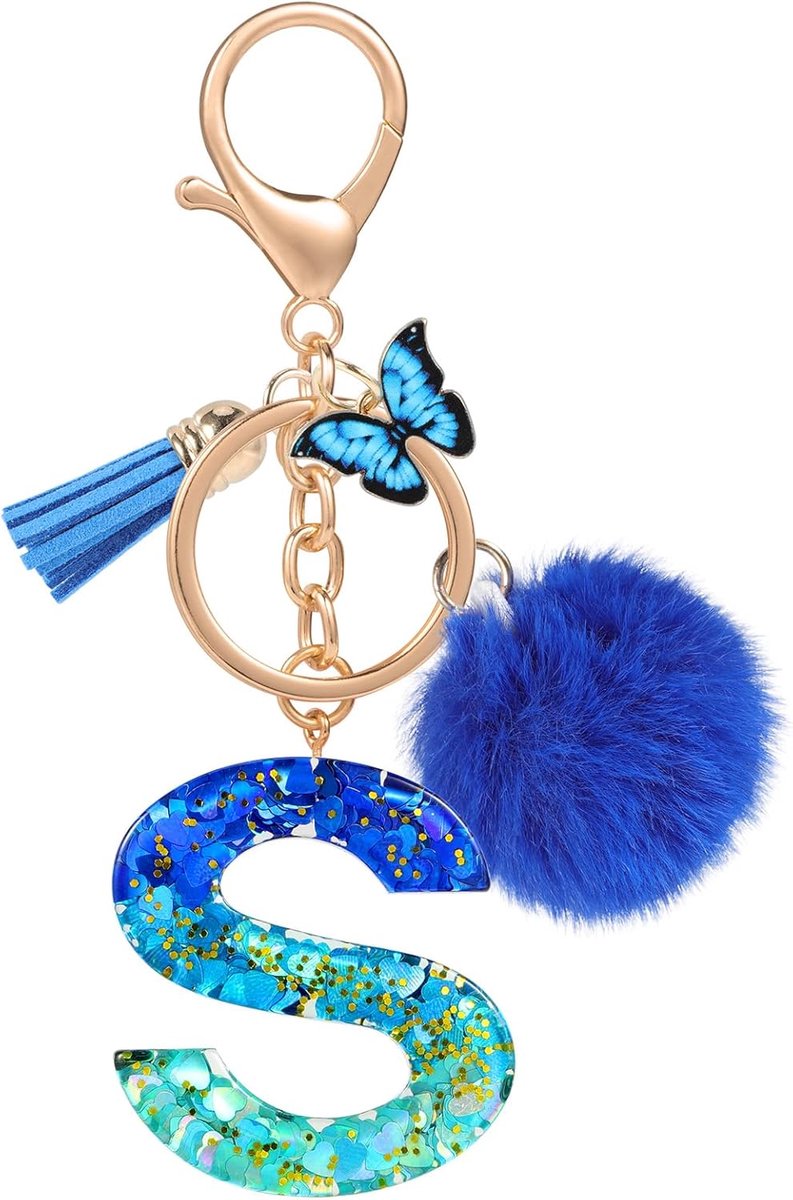 Naam Eerste Letter Sleutelhanger, Blauwe Auto Sleutelhangers voor Vrouwen, Gepersonaliseerde Hars Charms Voor Deur Auto Sleutel Handtas Decor