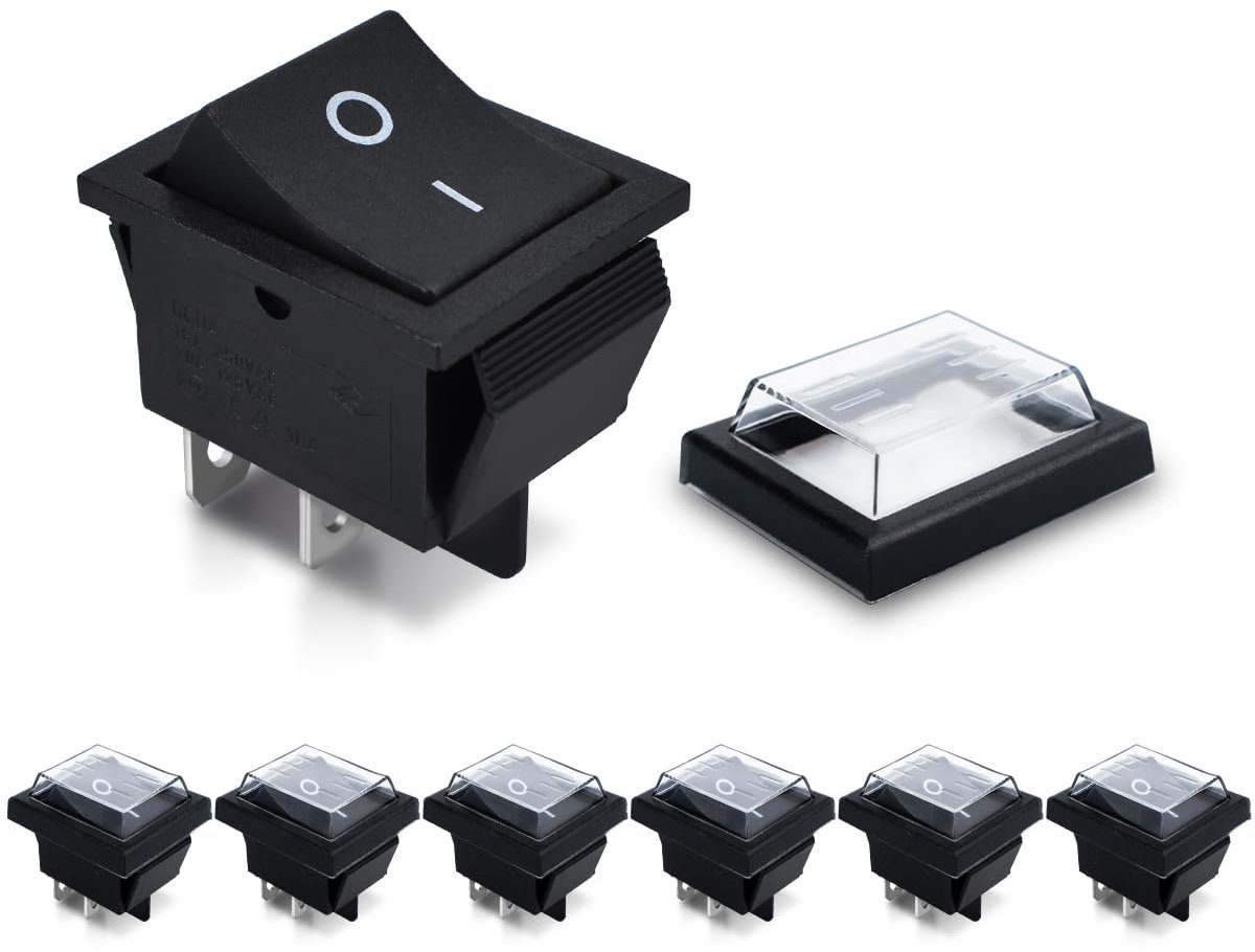 6 stuks Mini Tuimelschakelaar Zwart KCD4-101 4 Pin 4 Positie Tuimelschakelaar met 3 Waterdichte Doppen