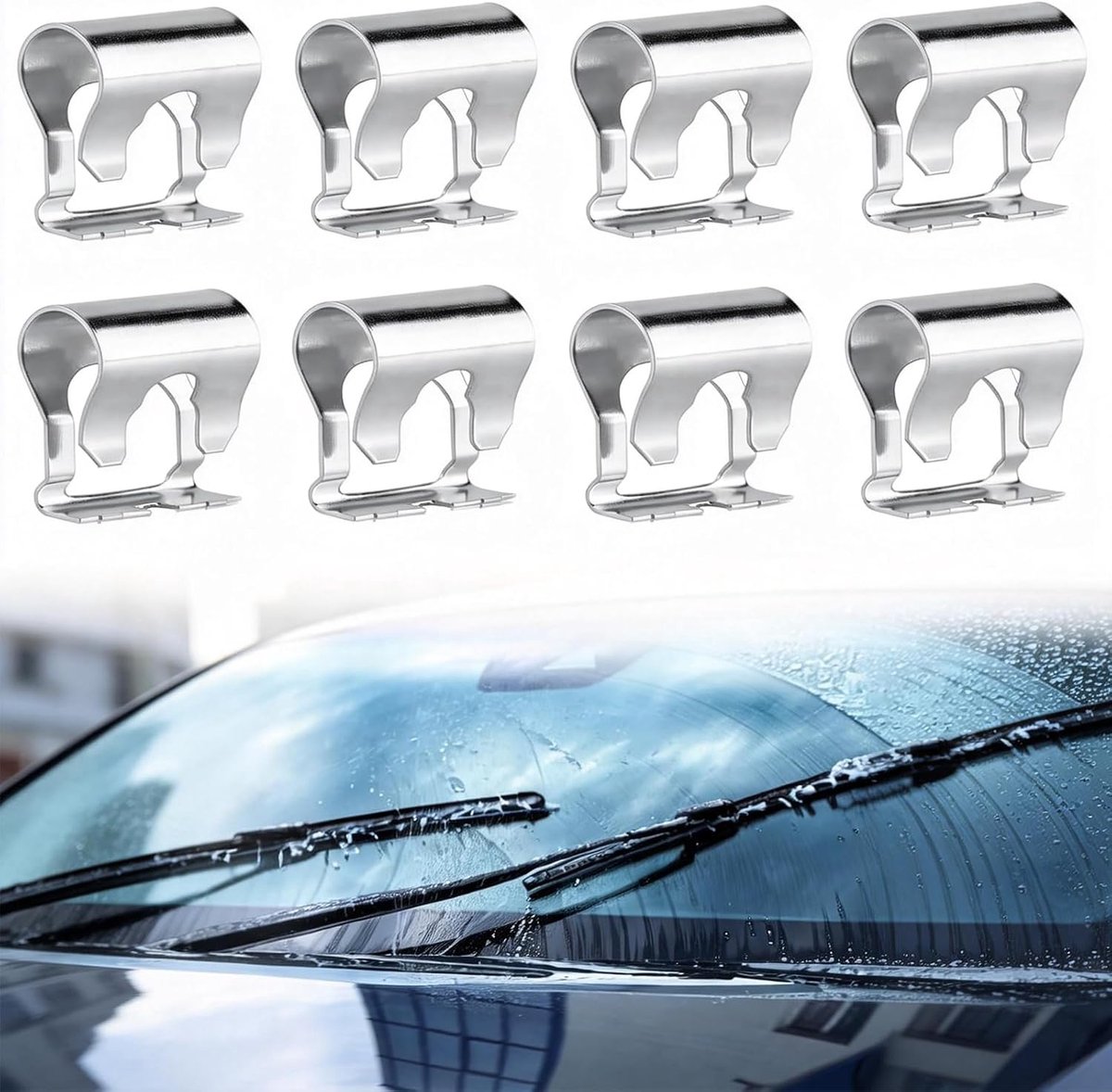 8-delige clip ruitenwisserclip ruitenwisser reparatieset stangen ruitenwisser bevestiging metaal zilver